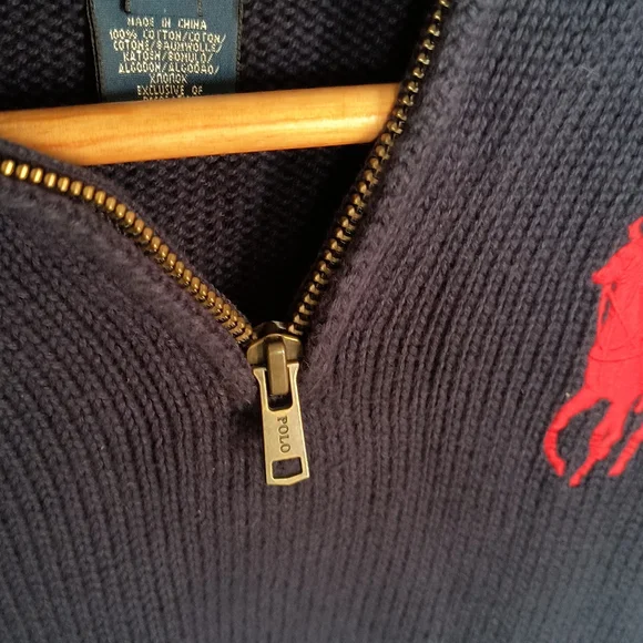 Polo Ralph Lauren Quarter Zip Pullover Knit Sweater Navy Blue Big Pony Sz 5 Boy